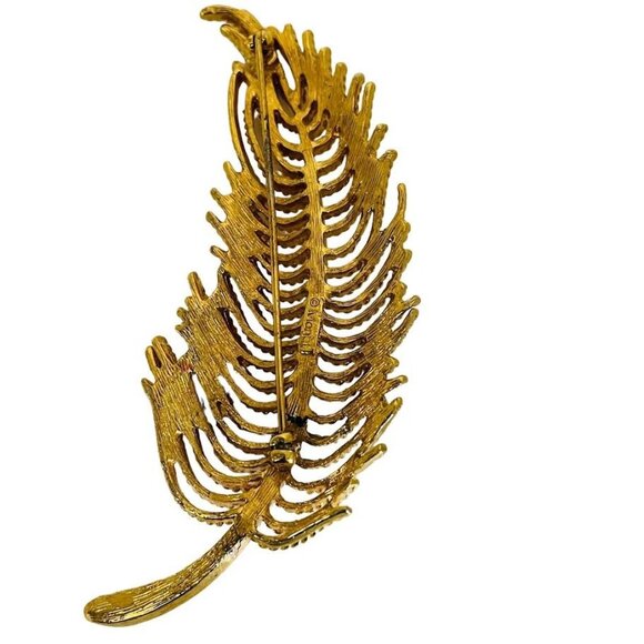 Vintage Signed Monet Feather Brooch Gold Tone Quill Metal 3 3/4" Long - Picture 3 of 10